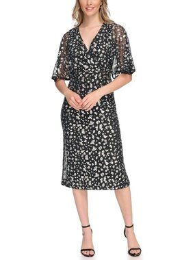 Kensie Dress Size 2 Black Silver Sequin Gorgeous V-Neck Flutter Sleeve Party NEW